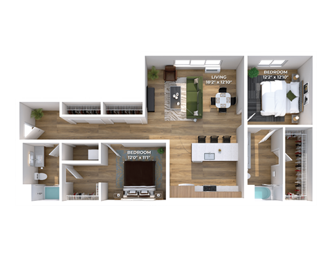Floor plan for 2 beds, 2 baths, 1147 sqft